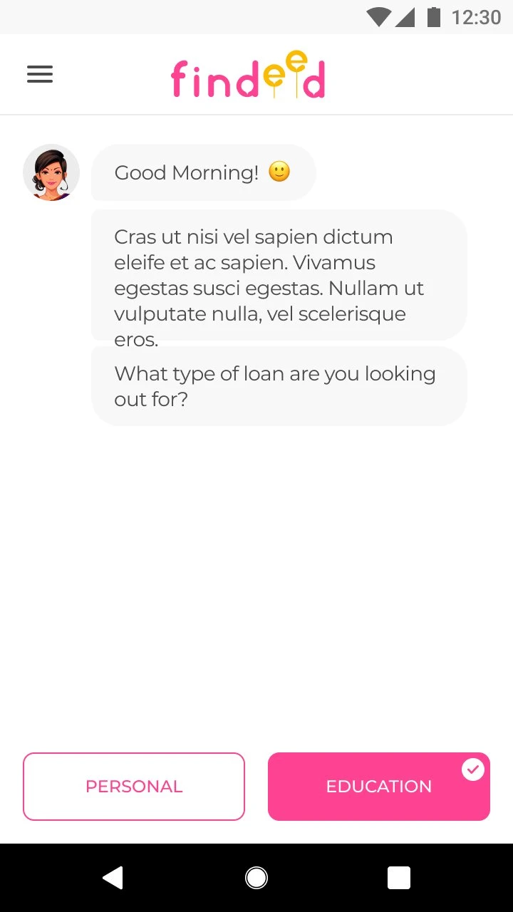 Chat interface: AI assistant asks loan type