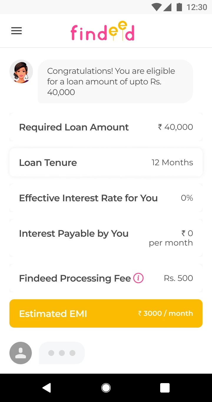 Loan amount and EMI breakdown