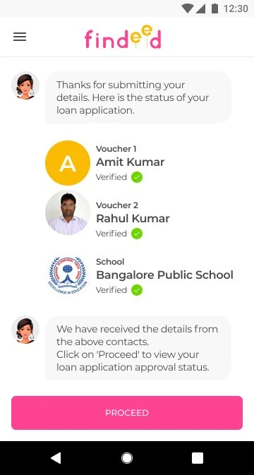 Vouchers verified status screen