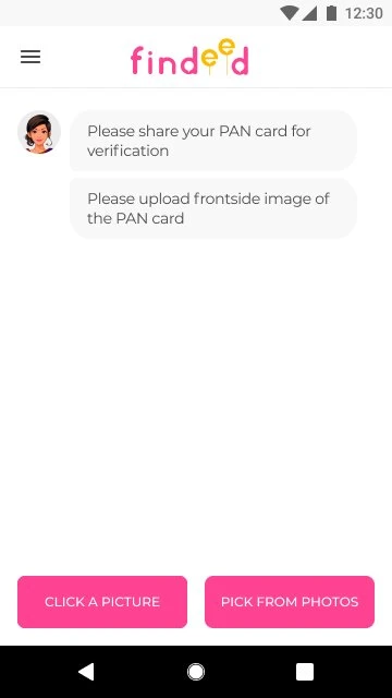 Upload PAN card screen