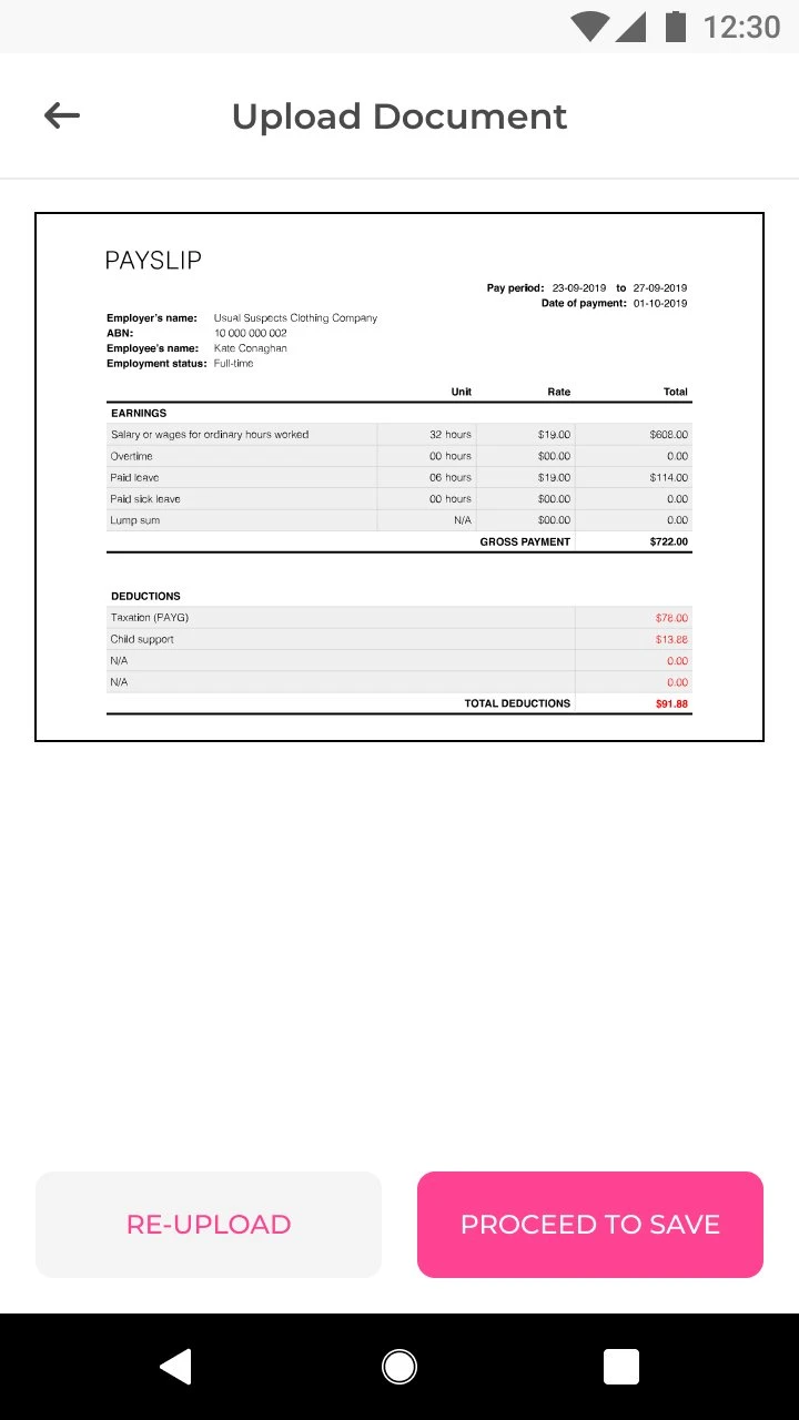 Payslip upload preview