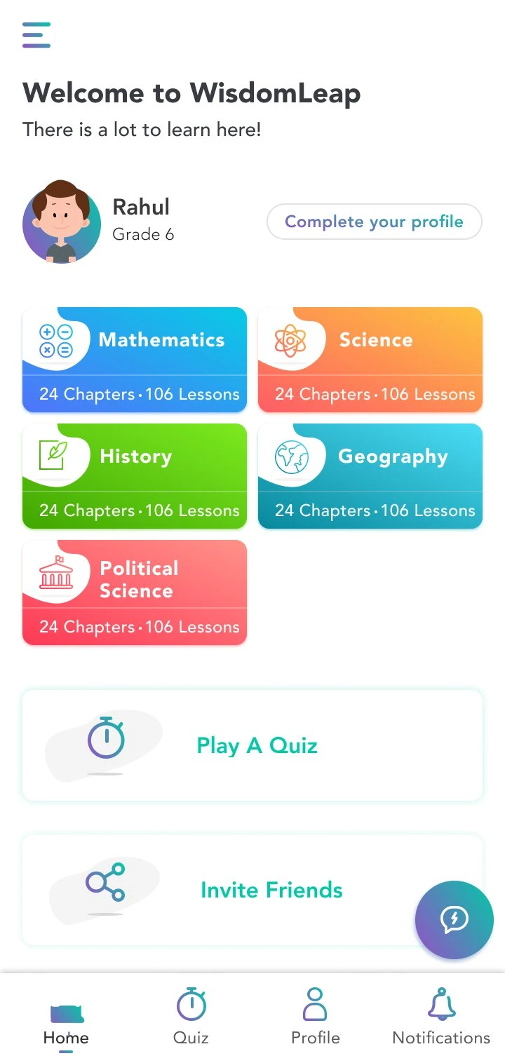 WisdomLeap home: subject grid
